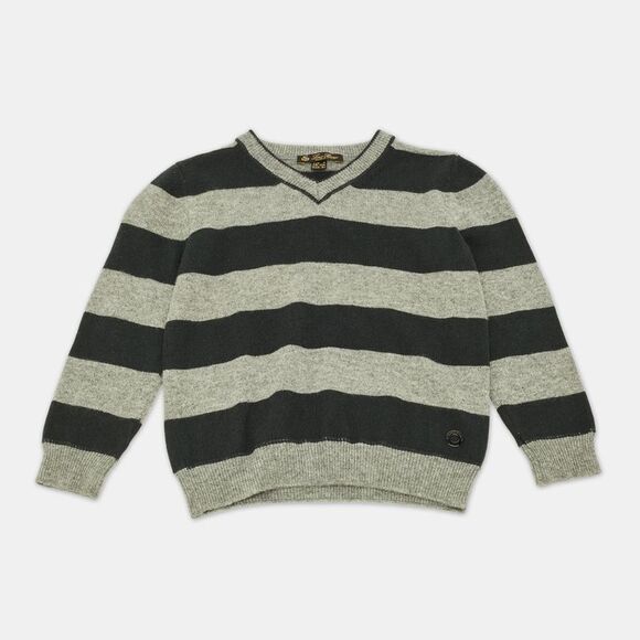 Loro Piana Green/grey Striped Cashmere Elbow Patch Sweater 4 Yrs